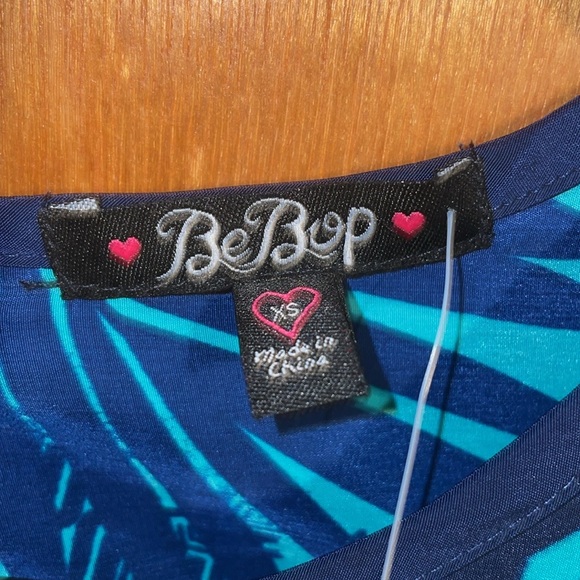 •BE BOP•NWT NAVY/TURQUOISE TROPICAL TAHITIAN PALM LEAVES SHIFT DRESS SIZE XS - Picture 5 of 8